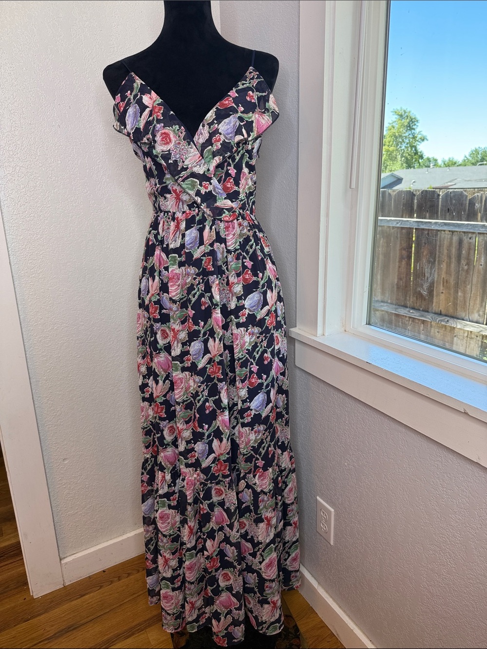 Adelyn Rae Floral Ruffle Sleeveless Maxi Dress XS Cottagecore Wedding Guest